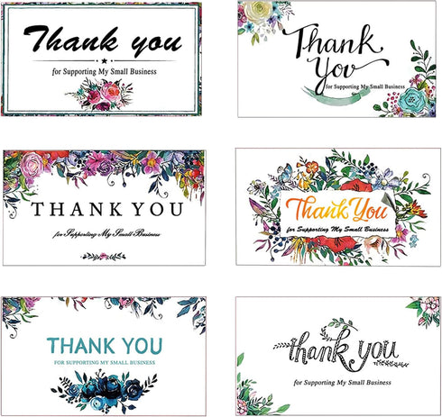 DOFE 300PCS Thank You For Supporting My Business Cards,6 Styles 3.5*1.97Customer Appreciation Card