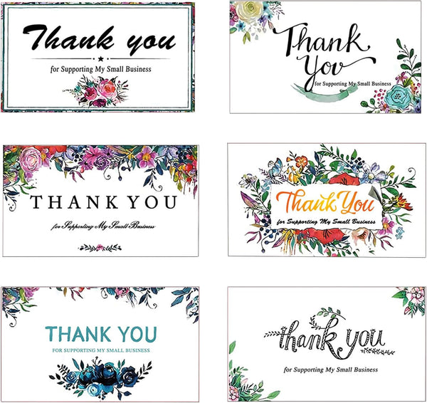 DOFE 300PCS Thank You For Supporting My Business Cards,6 Styles 3.5*1.97Customer Appreciation Card