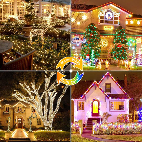 88FT 240LED Connectable String Lights Indoor Outdoor Clear Wire, Warm WhiteMulticolor Christmas String Lights, Plug