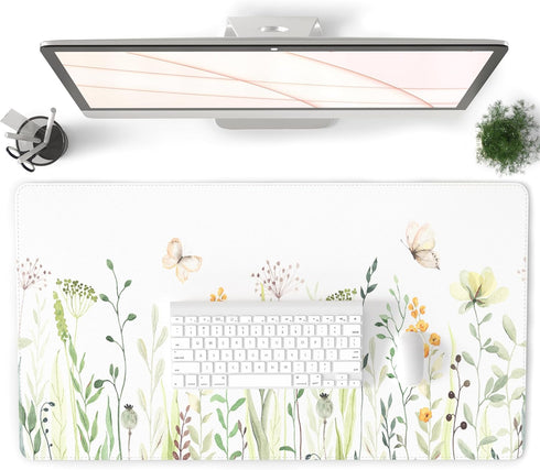 QIYI Large Mouse Pad for Desk, Floral Computer Desk Mat for Keyboard and Mouse, Non-Slip Rubber Base, Waterproof
