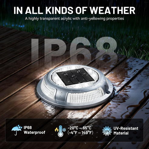 4 Pack 2 IP68 Solar Driveway Lights, Heavy Duty Driveway Lights Solar Powered Color Mode (Cool/Warm White) Waterproof