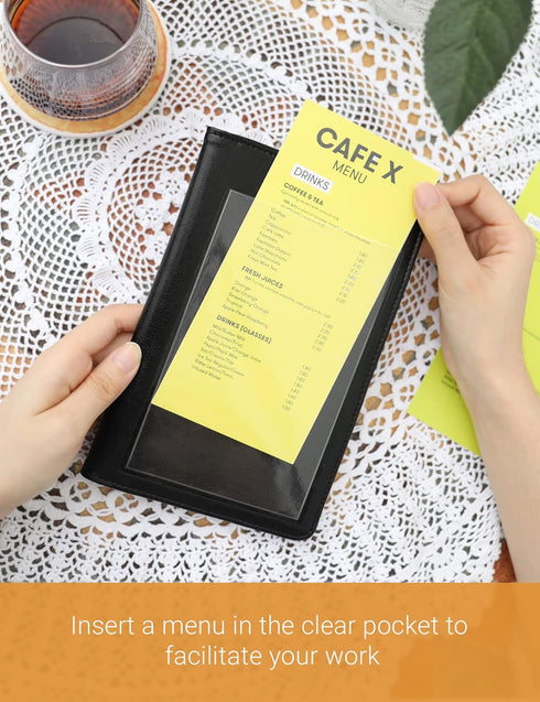 Mymazn Server Book with Photo Pocket, Waiter Wallet, Server Pads Organizer, Guest Check Book Holder (Black)