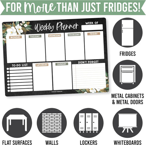 Floral Magnetic Weekly Calendar for Fridge, Dry Erase Board, Magnetic Planner, Schedule Board for Fridge