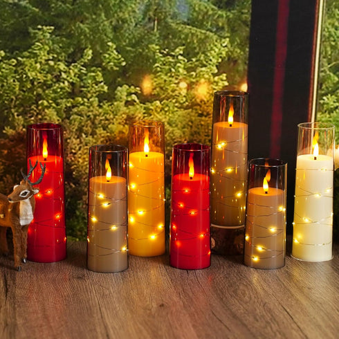Remote,12 2.3"H 5" 6" 7") Sasigeiaa Flameless Candles with Embedded Star String - Battery Operated LED Candles