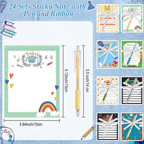 ReliThick 48 Pcs Appreciation Sticky Note Gift Set - Notepads with Pens and Ribbons for Coworker, Nurse, Teacher, Church