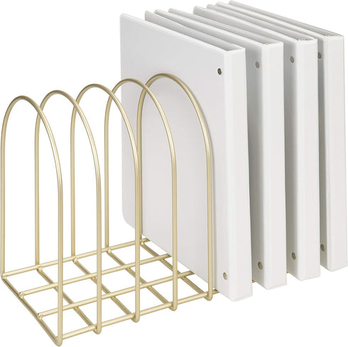 MyGift Large Brass Metal Wire Document Holder, 8-Slots File Folder Organizer Rack with Arch Design