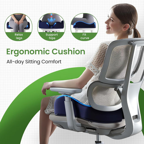 A-Pce Ergonomic Seat Cushion -Large Memory Foam Cushion for Office Chair- Sciatica & Lower Back & Coccyx Pain Relief