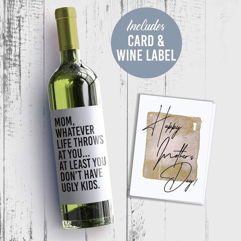 Funny Mother's Day Custom Wine Label & Card - Mom Inspired Bottle Decal & Greeting Card - Personalized Novelty Sticker