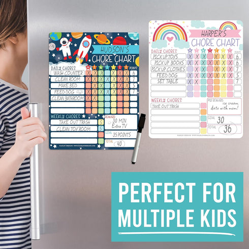 Magnetic Chore Chart for Kids - Good Behavior Chart at Home, Dry Erase Daily, Weekly Responsibility List, Space Chore