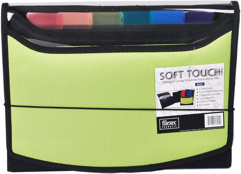 Filexec Soft Touch Padded Canvas Window Expanding File, 13 Pockets, Green (46225-4), Letter, 1 Pack
