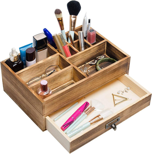 Liry Products Rustic Wooden Organizer Cosmetic Storage Cabinet Makeup Display Box Office Supplies Desktop Vanity