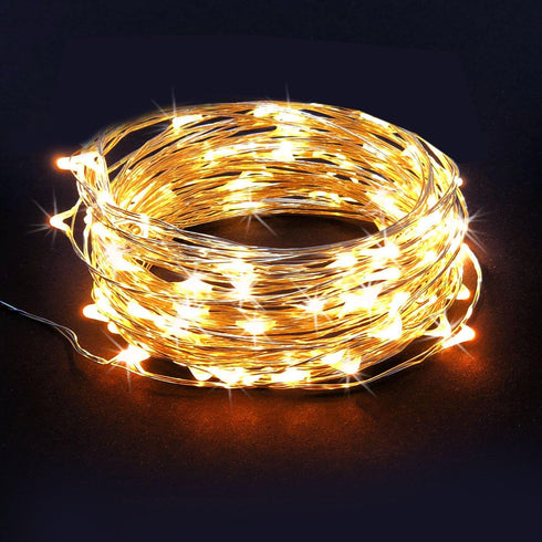 60 LEDs Warm White Color String Lights Silver Wire Indoor and Outdoor 20 Feet Firefly Starry Fairy Lights Battery Powered for DIY, Christmas, Holidays, Party, Bedroom and Centerpieces by RTGS Products