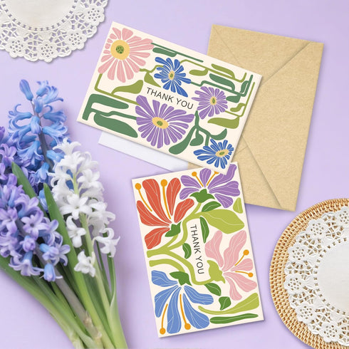 Bablira 24 Pack Thank You Cards with Envelopes, Blank Floral Greeting Cards Bulk for Teachers, Coworkers, Friends
