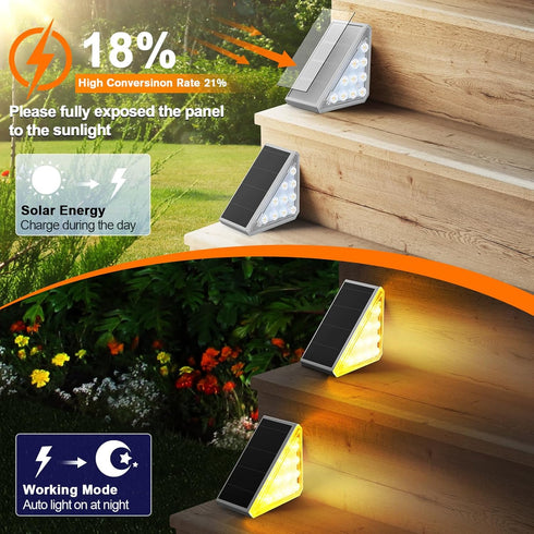 6 Pack IP67 AUDLES Solar Stair Lights Outdoor Stair Lights with Waterproof LED Solar Light for Outside Light Decor