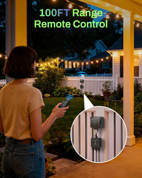3 15A 1/2HP, 100 BN-LINK Outdoor Light Timer, Waterproof Plug-in Dusk-to-Dawn Controller with Grounded Outlets