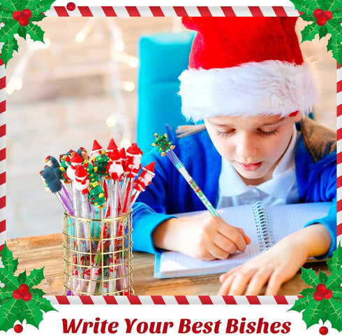 Yexiya Christmas Multi Point Stackable Push Pencil, 48 Pcs Bulk with Xmas Tree Santa Snowman Reindeer Topper