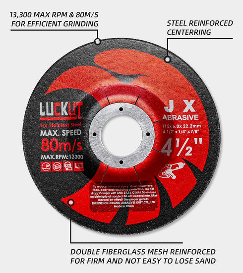 Grinding Wheels Grinding Discs 4-1/2'' x 1/4'' x 7/8'' Grinder Wheel Center Metal Aggressive Grinding for Angle Grinders-10 Pack