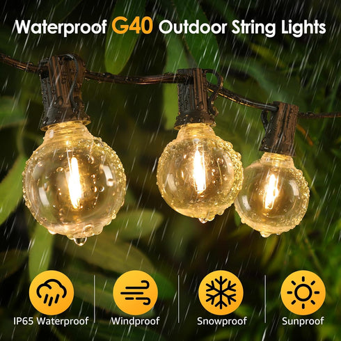 Mlambert 48FT 15 G40 Bulbs(1 Solar String Lights, Outdoor Waterproof Patio Lights with Shatterproof Spare), Led Light