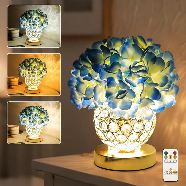 3 Color Artificial Blue Hydrangea Flower Lamp Night Light Desk Lamp for