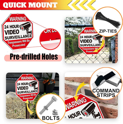 Anley 24 Hour Video Surveillance Sign - Trespassers Will Be Prosecuted Aluminum Warning Sign - UV Protected,