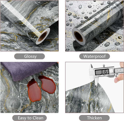 YENHOME Grey Marble Contact Paper, Peel and Stick Waterproof 17.7"X118" for Kitchen Countertops, Self-Adhesive Wallpaper