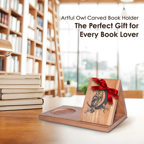 Home Smart Style Wooden Triangle Book Stand & Reading Valet Book Rest with Cup, Phone, Glasses & Pen Holder Thumb Book