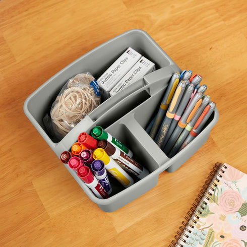 ECR4Kids 3-Compartment Storage Caddy, Grey Supply Organizer, 6-Pack for Classroom and Office Organization