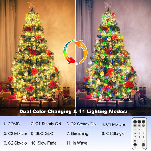50Ft 1000 ZAIYW LED Cluster String Lights Dual Color Changing String Lights with Remote Timer Plug in Firecracker