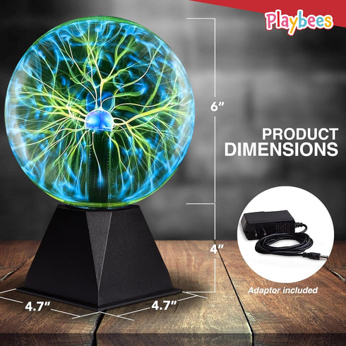 7 Inch Bulb Playbees Green Plasma Ball - - Tesla Coil Static Electricity in a Vacuum Pressurized Glass Globe, Nebula