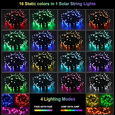 40Ft 16 100 20 XEWEA Solar String Lights Outdoor, Colors LED String Lights with Modes Remote, Waterproof Solar Powered