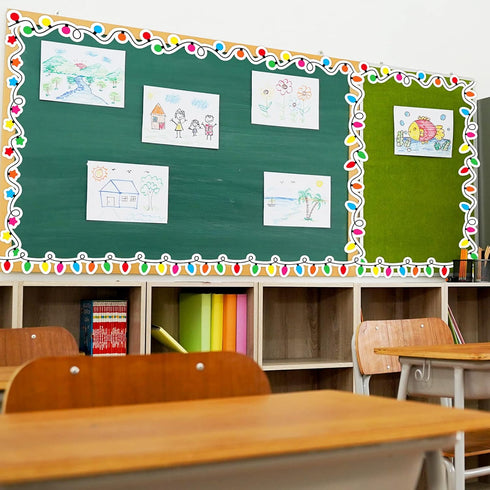 Christmas Bulletin Board Borders - Light Bulb Paper Trim Die-Cut Strip for Winter Classroom Wall Decorations