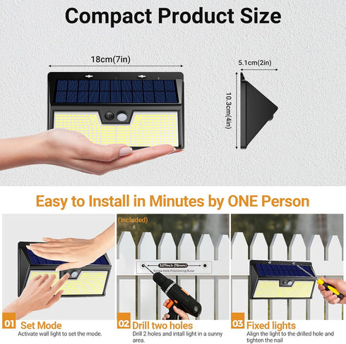 318 3 1 Pack vighep Solar Motion Lights Outdoor, LED Waterproof Fence Light Solar Powered with Lighting Mode, Cold