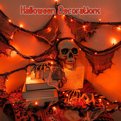 FFZZKJ 8 9.9FT 30LED Orange Lights for Halloween Lights String Garland Black Cloth with Timer Modes Battery