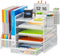 Marbrasse Desk Organizer with File Holder, 5-Tier Paper Letter Tray Organizer with Drawer, White Mesh Desktop Storage