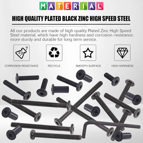 Glarks 141Pcs M6x16/ 20/25/ 30/35/ 40/45/ 50/55/ 60/65/ 70/75/ 80mm Countsunk Black Hex Drive Socket Cap Bolts Kit