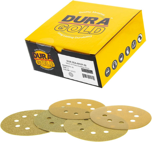 Dura-Gold Premium Variety Pack - 5" Gold Sanding Discs, 8-Hole Dustless Hook and Loop, 10 each of Grit (60, 80, 120,