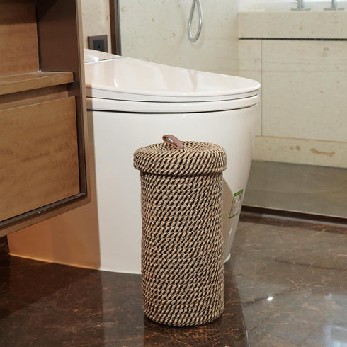 3 14" 7'' Handmade Cotton & Jute Toilet Paper Holder Woven Toilet Paper Stand & Storage Basket with Lid, Freestanding