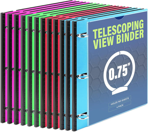 WOT I Telescoping 3 Ring Binder, 12 Packs, Flexible View Binder with Expandable Spine, Holds 160 Sheets, 4 Bright Colors