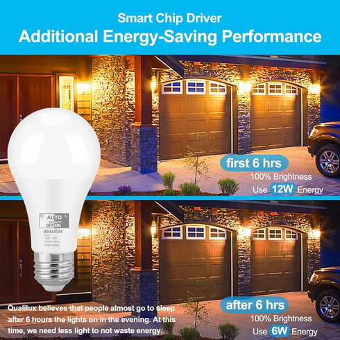 Dusk to Dawn Bug Light Bulbs Outdoor, 1900K Amber Yellow, 800 Lumen, 12W A19 E26, 4-Pack HQ-H020