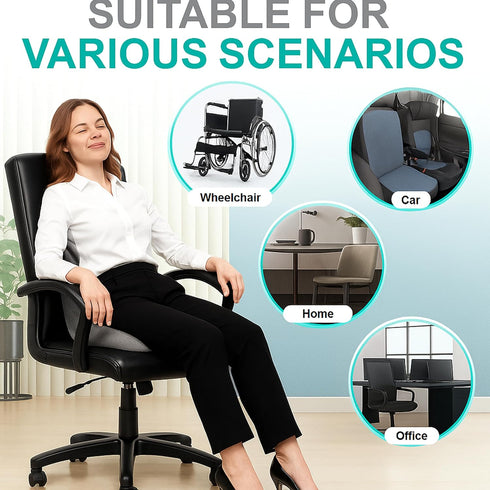 Set Premium Ergonomic Seat Cushion with Back Support, Non-Slip Base for Office Chair, Memory Foam Lumbar Pillow, Back