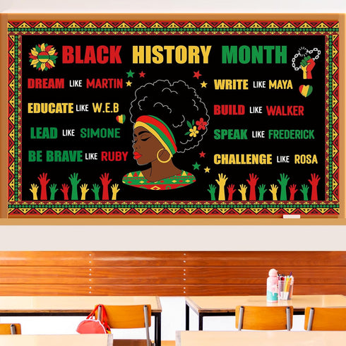 Faccito 62 Pcs Black History Month Bulletin Board Decorations Set with Cutouts Borders for Classroom Home Class School
