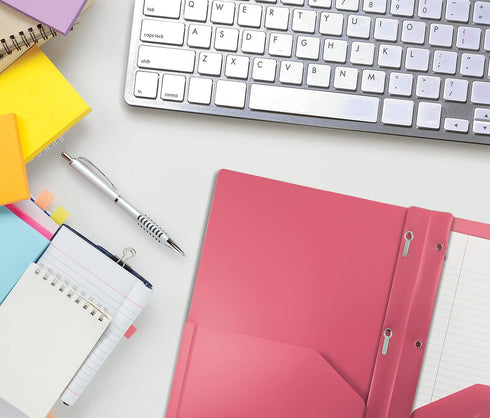 Better Office Products Pink Plastic 2 Pocket Folders with Prongs, Heavyweight, 24 Pack, Letter Size