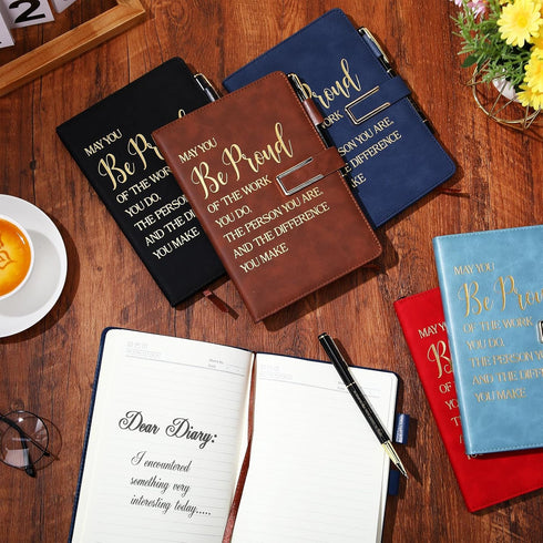 Qilery 12 Pcs A5 Leather Journal Notebooks with Ballpoint Pens, Appreciation Gifts for Coworkers, Teacher Graduation