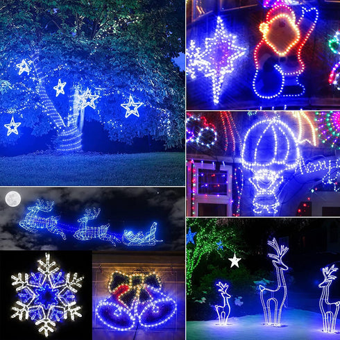 19 300 105ft Dimmable (300LED-Blue) New Upgraded Solar Rope Lights Outdoor Waterproof Modes LED Solar String Lights