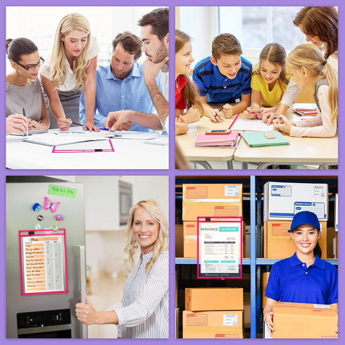 Nezyo 50 Pieces Dry Erase Pockets, Reusable Plastic Sleeves for Classroom, Shop Holder Order Pockets (Rose Red)