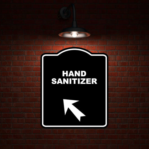 8.5 10 inches HAND SANITIZER Black Sign Arrow Up Left Aluminum Composite Sign x