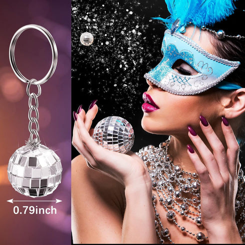 Henoyso 48 Pcs Mini Mirror Disco Ball Keychain, Small Silver Decoration for 1970s Party Favors and Birthday Accessories