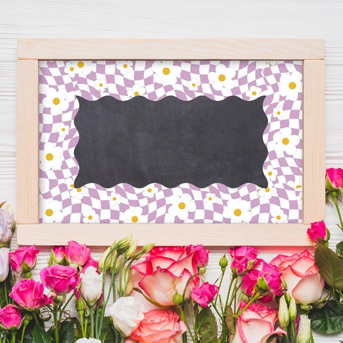 Whaline 131.2ft Retro Groovy Bulletin Board Borders, Green Blue Pink Purple Checkered Flower Trim for School Decor