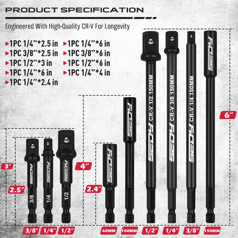 9-Piece Impact Socket Adapter Set, 1/4" 3/8" 1/2" Driver Socket Adapter, Power Drill Bit Extension, Magnetic Screwdriver Bit Holder, Socket Wrench Adapter by SEDY