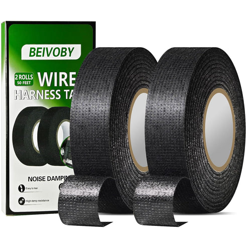 2 Rolls High Temp Wire Harness Tape (100FT Total) OEM-Grade Automotive Cloth